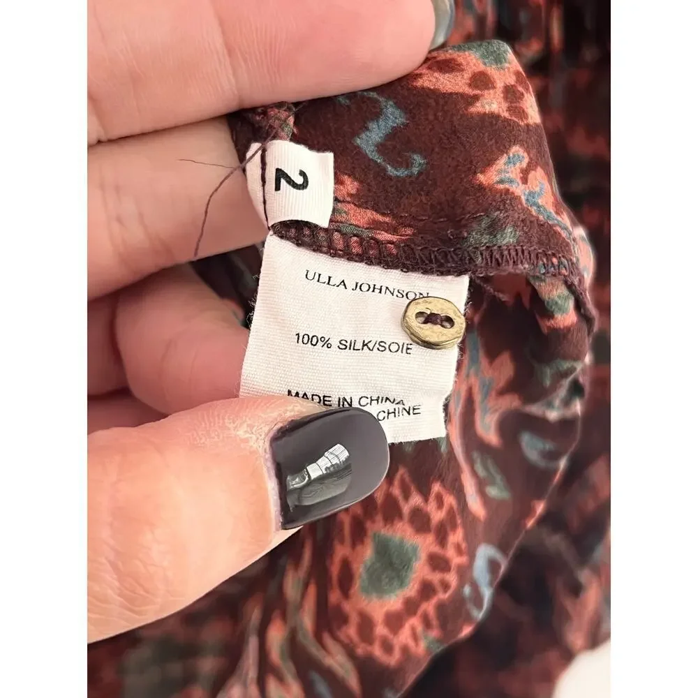 Ulla Johnson Miray Silk Horizon Long Sleeve Ruffle Trim Blouse Garnet Women's 2 - Picture 10 of 14